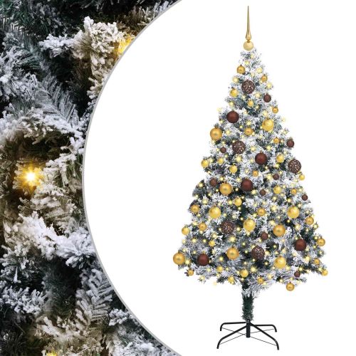 С изкуствено коледно дърво с 300 LED светодиода Бяло 180 cm