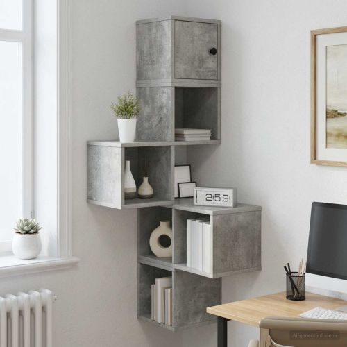 Стенен ъглов рафт Бетонно сиво 48 x 48 x 120 см