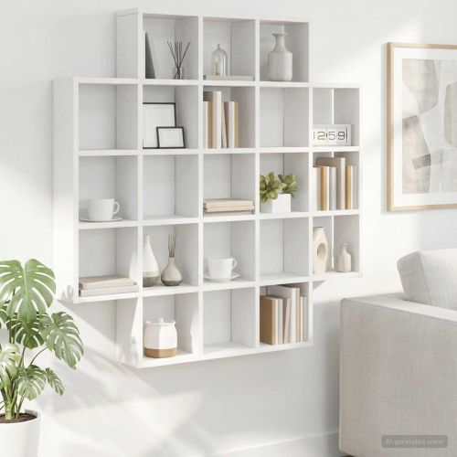 Стенен рафт Бяло 100 x 13 x 100 см Инженерна дървесина