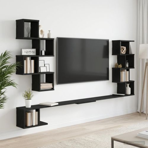 Стенно монтирано телевизионно рафтче Черен дъб 180 x 15 x 94 см