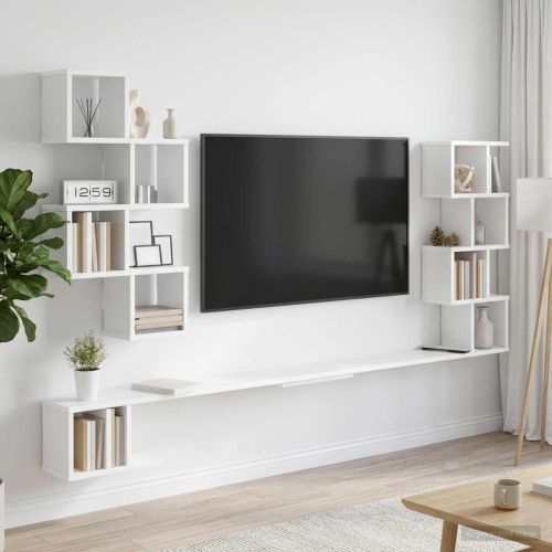 Стенно монтирано телевизионно рафтче Бяло 160 x 15 x 94 см