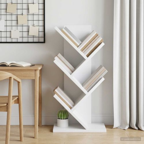 Дървен рафт за книги 4-етажа 30 x 18 x 60 см Бяло