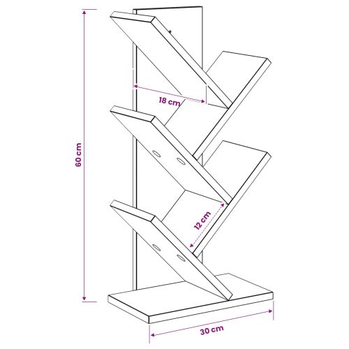 Дървен рафт за книги с 4 нива 30 x 18 x 60 см Сив Сонома