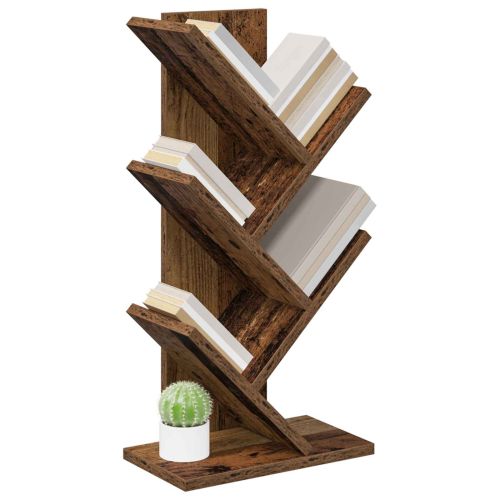 Дървен рафт за книги с 4 нива 30 x 18 x 60 см Старо дърво