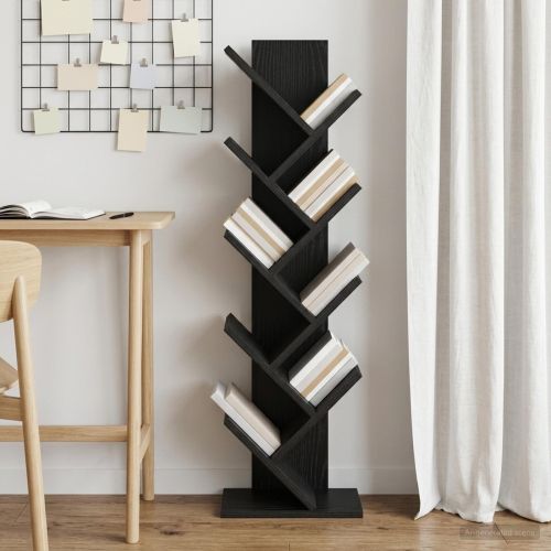 Дървен рафт за книги 6-етажен 30 x 18 x 100 см Черен дъб