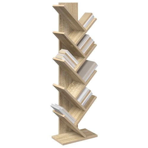 Дървена етажерка за книги с 6 нива 30 x 18 x 100 см Дъб сонома