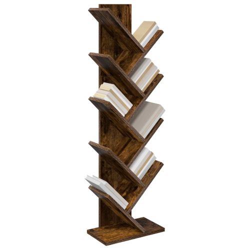 Дървена етажерка за книги с 6 нива 30 x 18 x 100 см Опушен дъб
