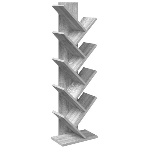 Дървена книжна градина 6-етажна 30 x 18 x 100 см Сив Сонома