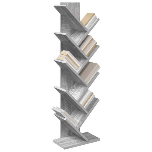Дървена книжна градина 6-етажна 30 x 18 x 100 см Сив Сонома