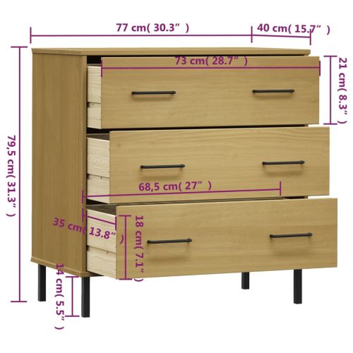 Сайдборд с 3 чекмеджета кафяв 77x40x79,5 см масивно дърво OSLO