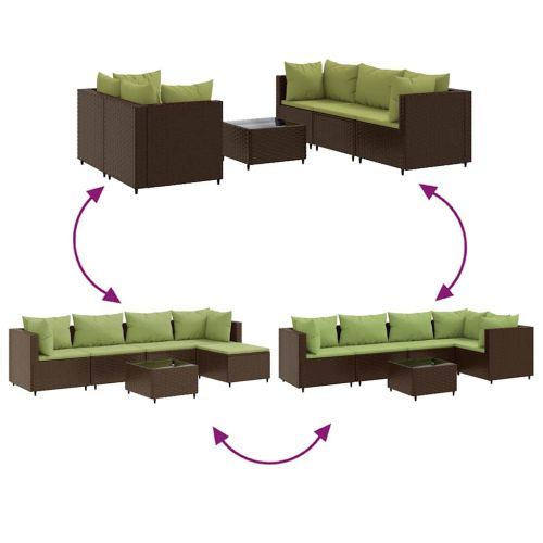 Градински лаундж комплект с възглавници 6 части кафяв полиратан