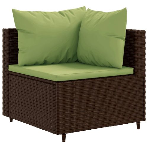 Градински лаундж комплект с възглавници 7 части кафяв полиратан