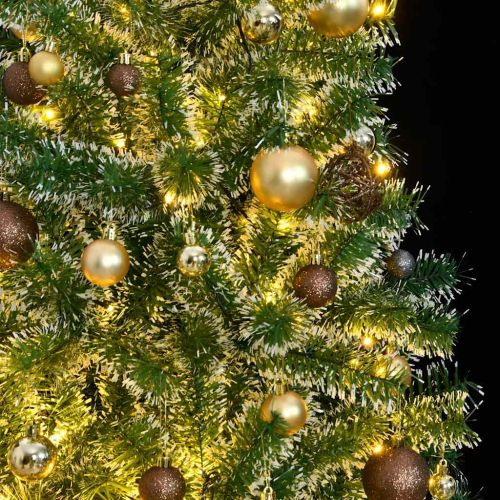 Изкуствена коледна елха 300 LED и комплект топки снежна 210 см