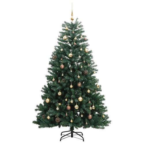 Изкуствена коледна елха с шарнири, 300 LED и топки, 210 см