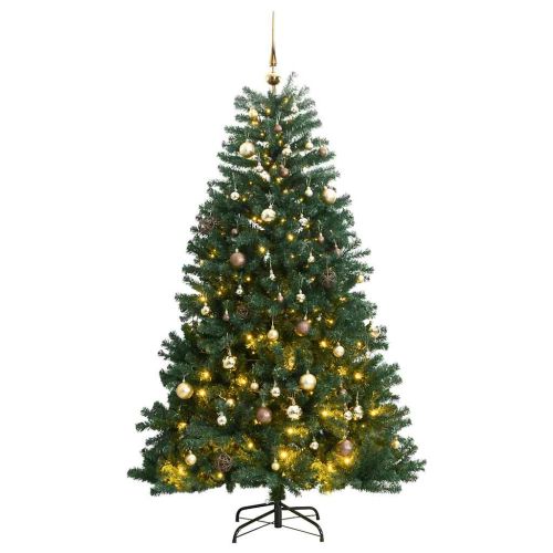 Изкуствена коледна елха с шарнири, 300 LED и топки, 240 см