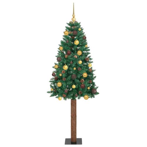 Тясно коледно дърво Зелен 180 cm ПВЦ и масивно борово дърво