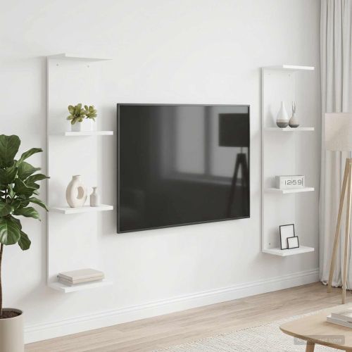 Стенен рафт 2 бр. Бяло 25 x 15 x 100 см Инженерна дървесина