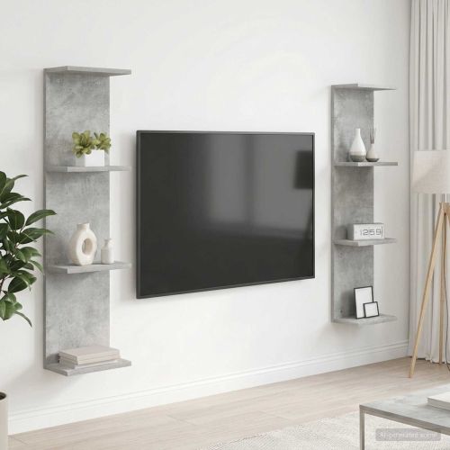 Стенен рафт 2 бр. Бетонно сиво 25 x 15 x 100 см