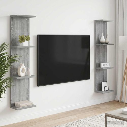 Стенен рафт 2 бр. Сив Сонома 25 x 15 x 100 см