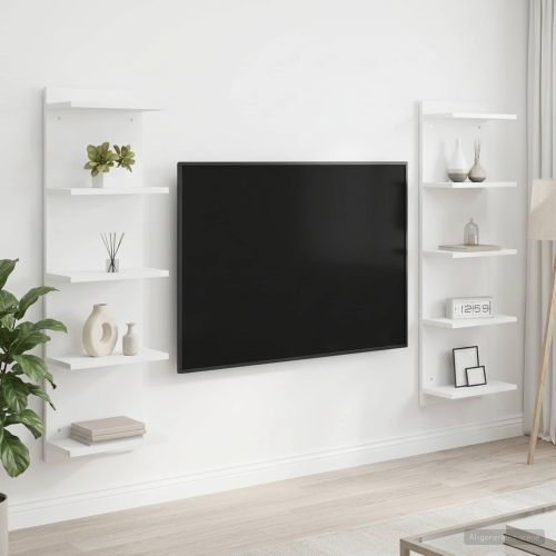 Стенен рафт 2 бр. Бяло 30 x 15 x 100 см Инженерна дървесина