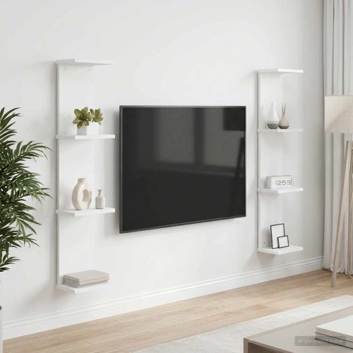 Стенен рафт 2 бр. Бяло 22 x 15 x 100 см Инженерна дървесина