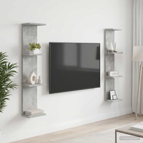 Стенен рафт 2 бр. Бетонно сиво 22 x 15 x 100 см
