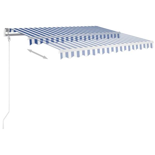 Ръчно прибираща се тента с LED, 3x2,5 м, синьо и бяло
