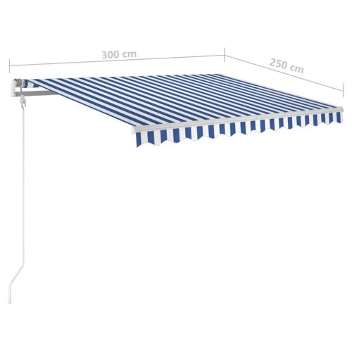 Ръчно прибираща се тента с LED, 3x2,5 м, синьо и бяло