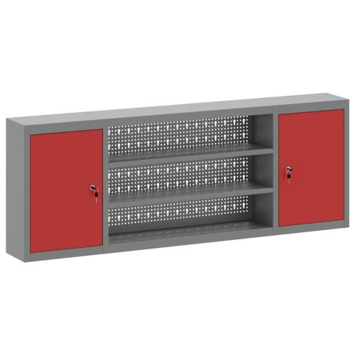 Шкаф за инструменти с рафт Червен и сив 150 x 20 x 55 см