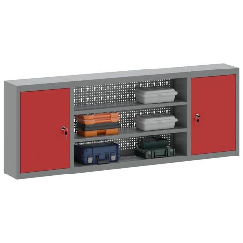 Шкаф за инструменти с рафт Червен и сив 150 x 20 x 55 см