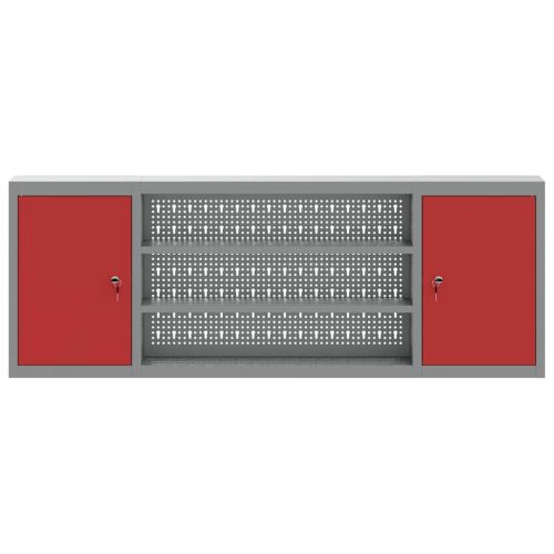 Шкаф за инструменти с рафт Червен и сив 150 x 20 x 55 см