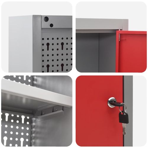 Шкаф за инструменти с рафт Червен и сив 150 x 20 x 55 см