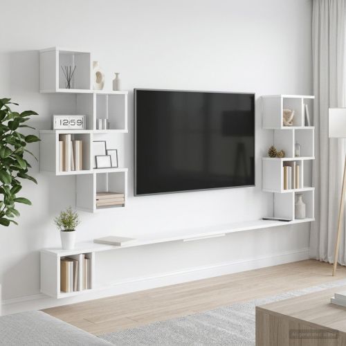 Стенно монтирано телевизионно рафтче Бяло 200 x 15 x 94 см