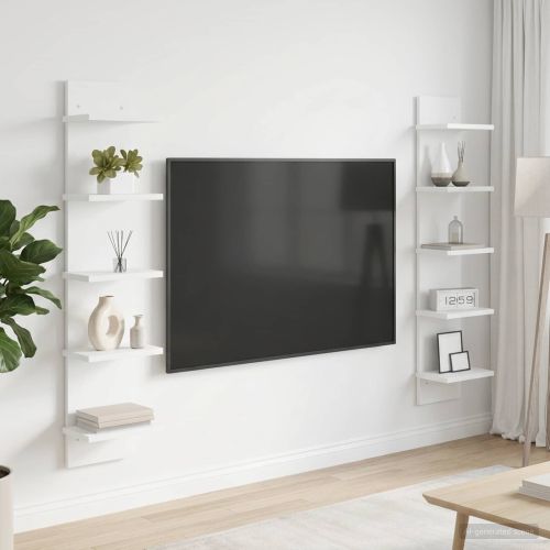 Стенен рафт 2 бр. Бяло 22 x 15 x 100 см Инженерна дървесина