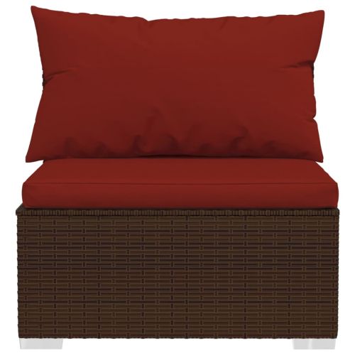 Градински лаундж комплект с възглавници 5 части кафяв полиратан