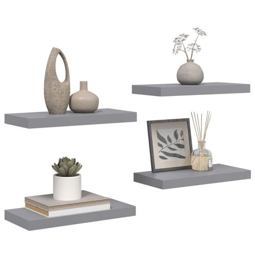 Окачени стенни рафтове, 4 бр, сиви, 50x23,5x3,8 см, МДФ