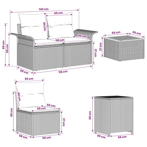 Комплект дивани 6 бр. 4-Брой места Бежов и кремаво бял