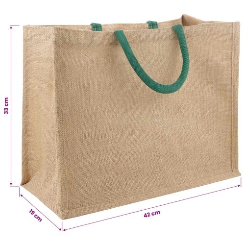 Чанти от юта 5 Естествена и зелена 42 x 33 x 19 см