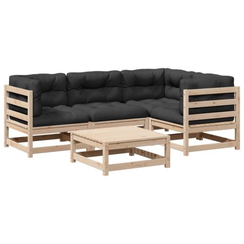 Градински комплект мека мебел 5 части с възглавници бор масив