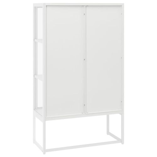 Висок шкаф, бял, 80x35x135 см, стомана и закалено стъкло