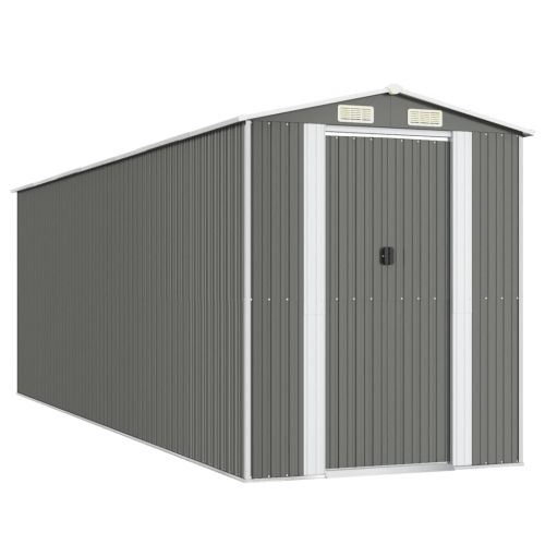 Градинска барака светлосива 192x606x223 см поцинкована стомана