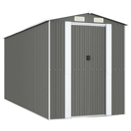 Градинска барака светлосива 192x440x223 см поцинкована стомана