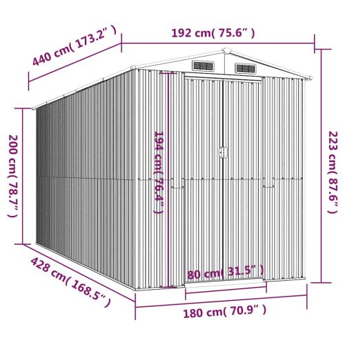 Градинска барака светлосива 192x440x223 см поцинкована стомана