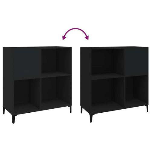 Шкаф за грамофонни плочи черен 84,5x38x89 см инженерно дърво