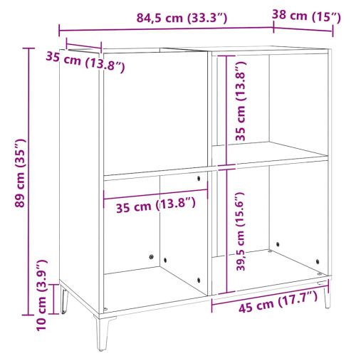 Шкаф за грамофонни плочи черен 84,5x38x89 см инженерно дърво
