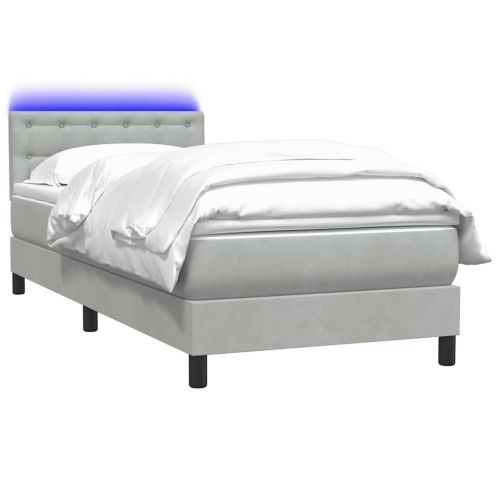Боксспринг легло с матрак и LED, светлосиво, 90x220 см, кадифе
