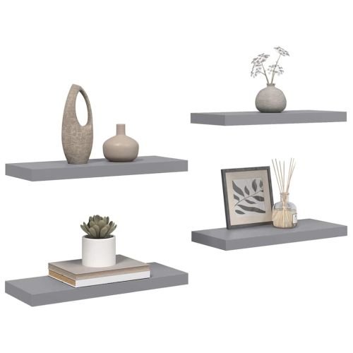 Окачени стенни рафтове, 4 бр, сиви, 60x23,5x3,8 см, МДФ