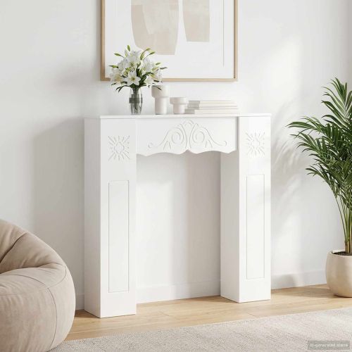 Рамка за камина Бял гланц 102 x 20 x 102 см Инженерна дървесина