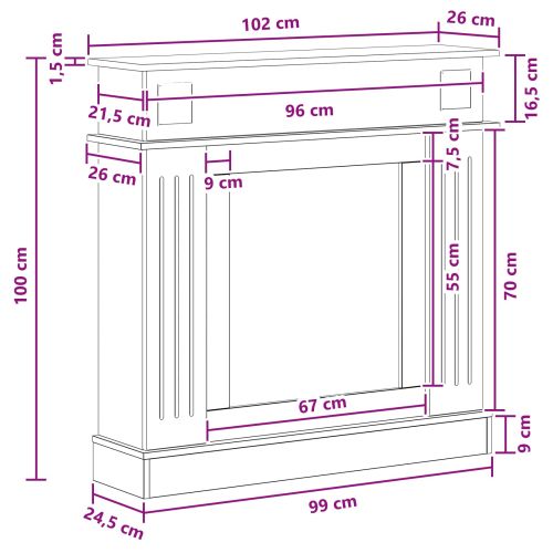 Рамка за камина Бетонно сиво 102 x 26 x 100 см