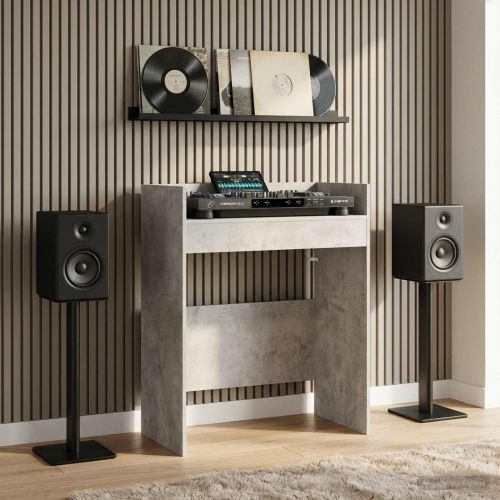 DJ маса Бетонно сиво 62 x 45 x 102 см Инженерна дървесина